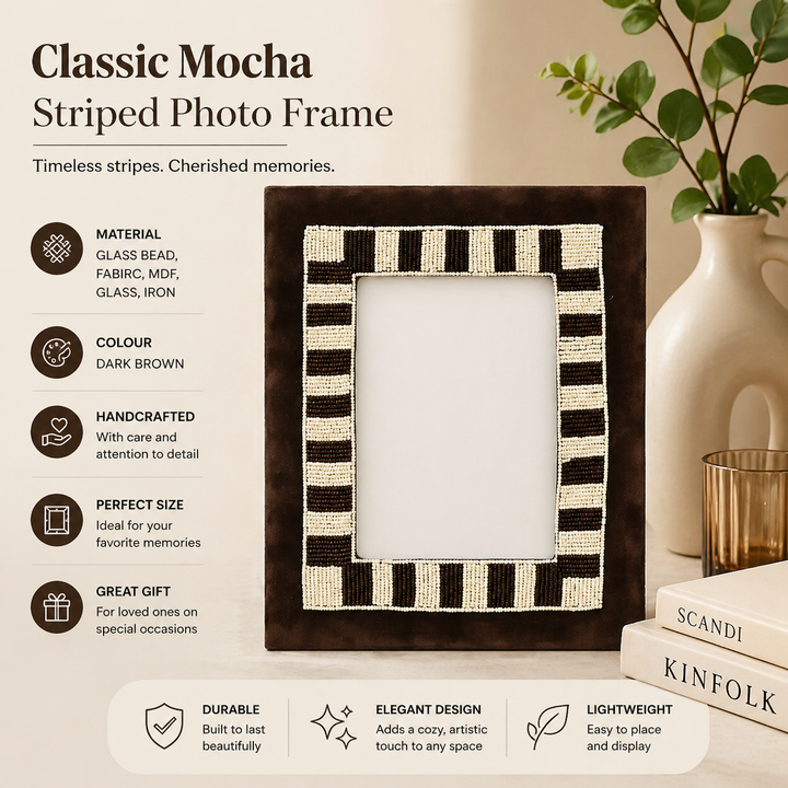 Classic Mocha Striped Photo Frame 5×7 Inch – Brown & Beige
