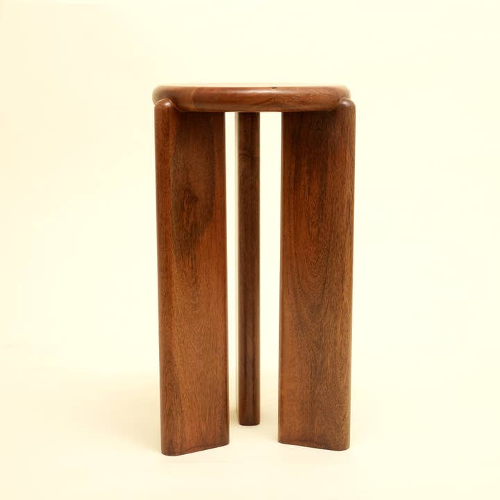 Handcrafted Solid Wood Accent Side Table – Dark Brown Round End Table | Large