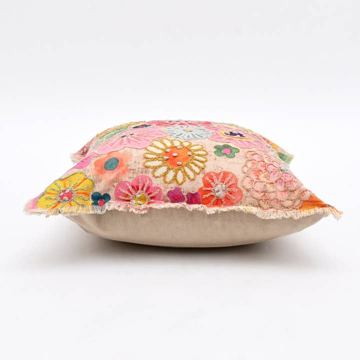 Embroidered Cotton Cushion- Floral Design- 45x45 cm