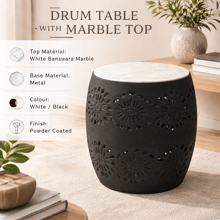 Floral Cutout Table with Marble top