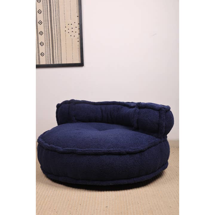 Blue Boucle Floor Sofa Chair with Backrest 80 cm