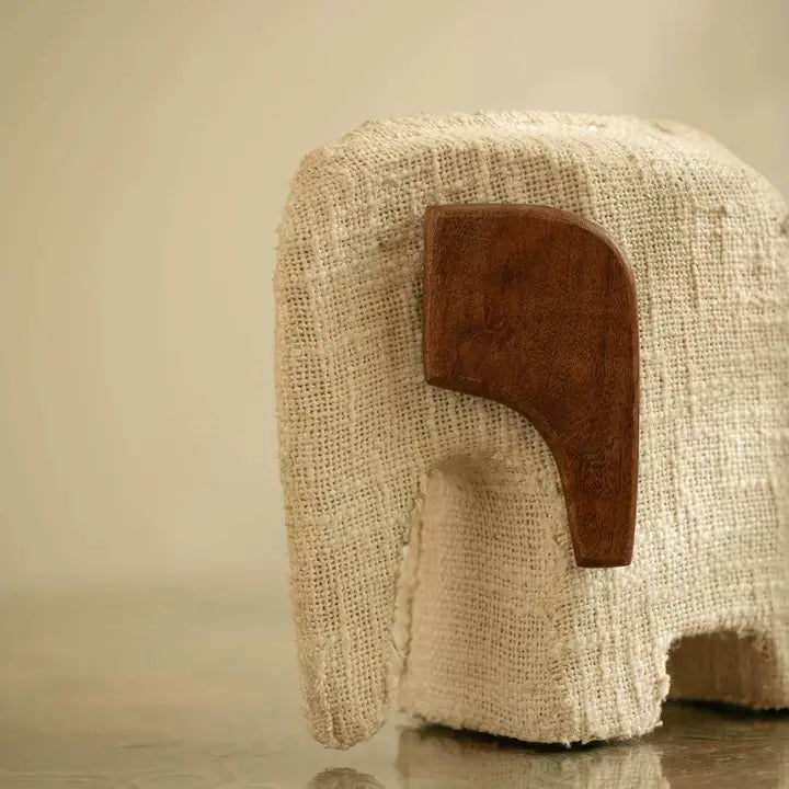 Anarva Large Ecomix Fabric & Mango Wood Elephant Sculpture - Handcrafted Indian Folk Art Decor