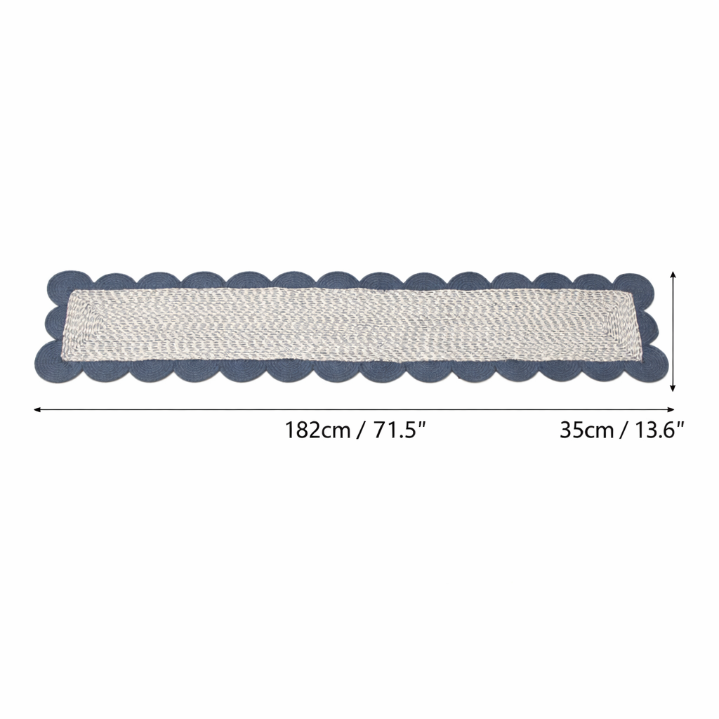 Blue Cotton Braided Table Runner 14x72 in – Handcrafted Natural Dining and Console Table Decor