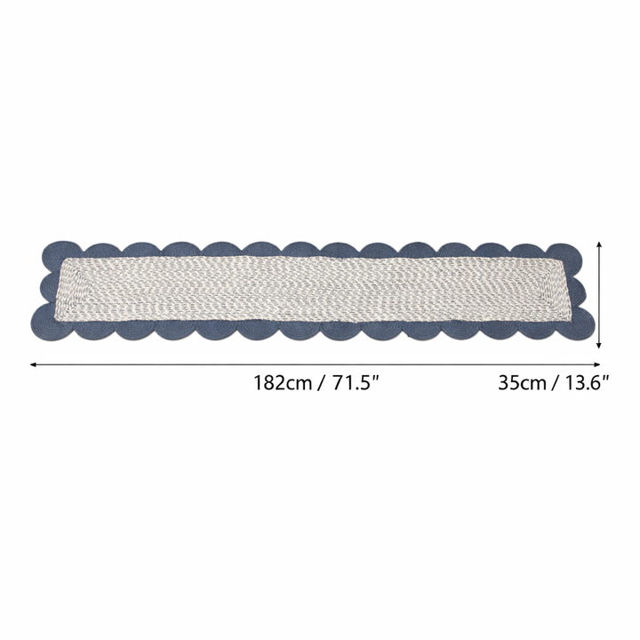 Blue Cotton Braided Table Runner 14x72 in – Handcrafted Natural Dining and Console Table Decor