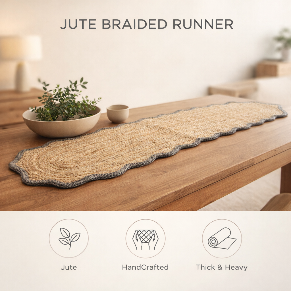 Grey Jute Braided Table Runner 14x72 in – Handcrafted Eco-Friendly Dining Decor