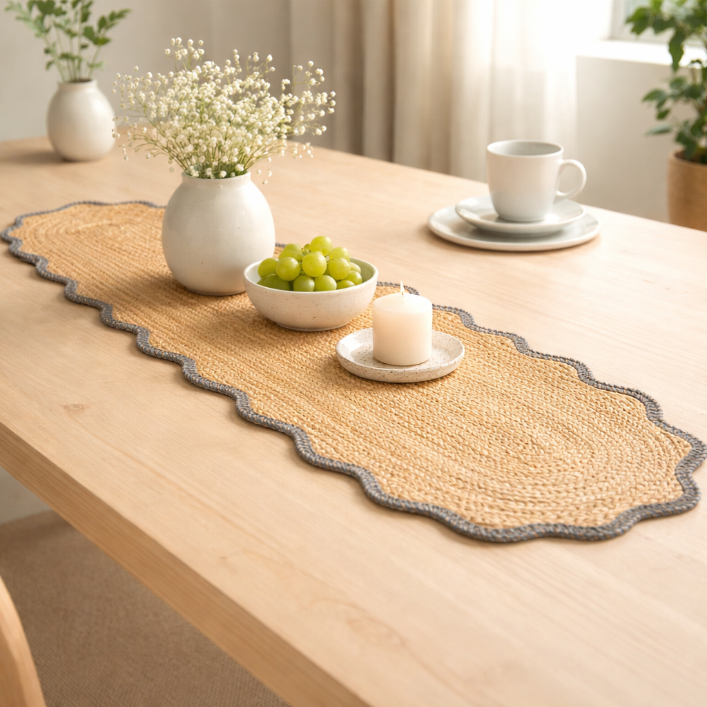 Grey Jute Braided Table Runner 14x72 in – Handcrafted Eco-Friendly Dining Decor