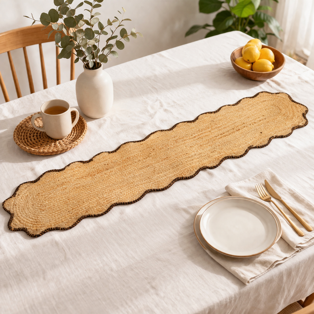 Brown Jute Braided Table Runner 14x72 in – Eco-Friendly Rustic Dining Decor for Modern and Farmhouse Interiors