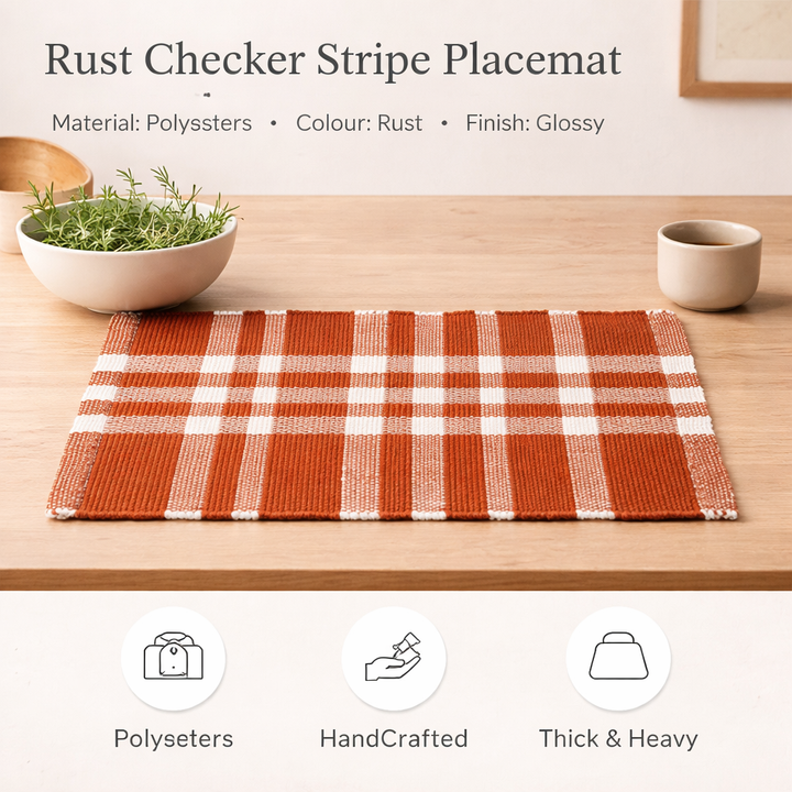 Rust Checker Stripe Placemat – Durable Polyester Table Mat for Dining and Kitchen