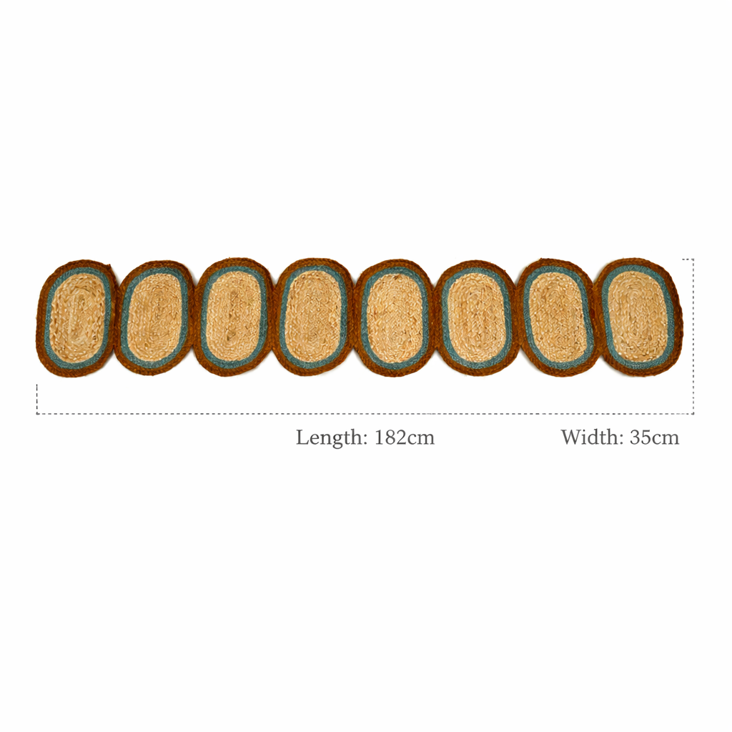 Rust/Blue Jute Braided Table Runner 14x72 in – Handcrafted Eco-Friendly Dining and Console Decor