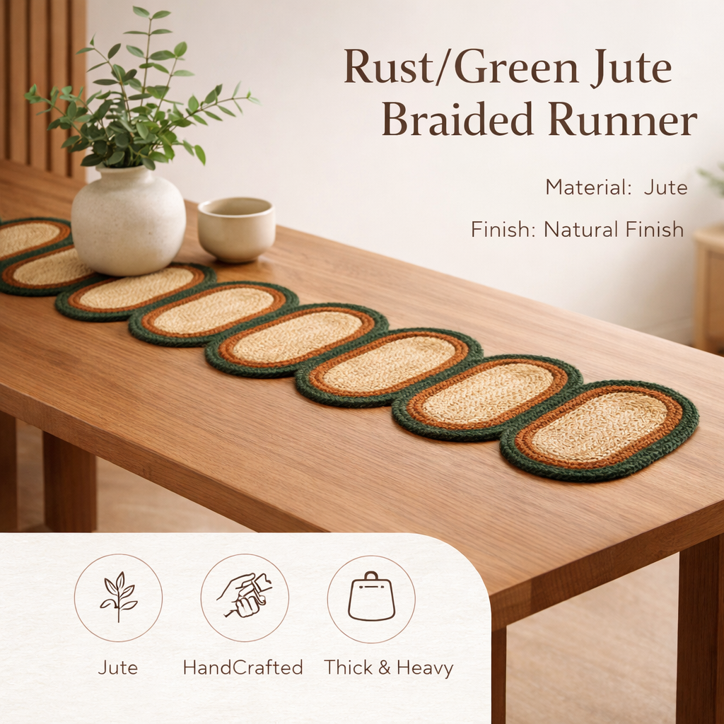 RUST/GREEN JUTE BRAIDED RUNNER