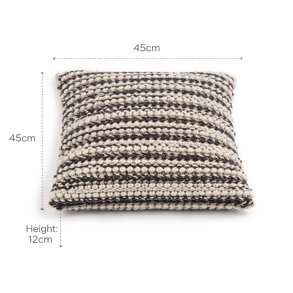 Ivory/Grey Handwoven Cushion – Decorative Throw Pillow for Sofa, Chair, and Bed
