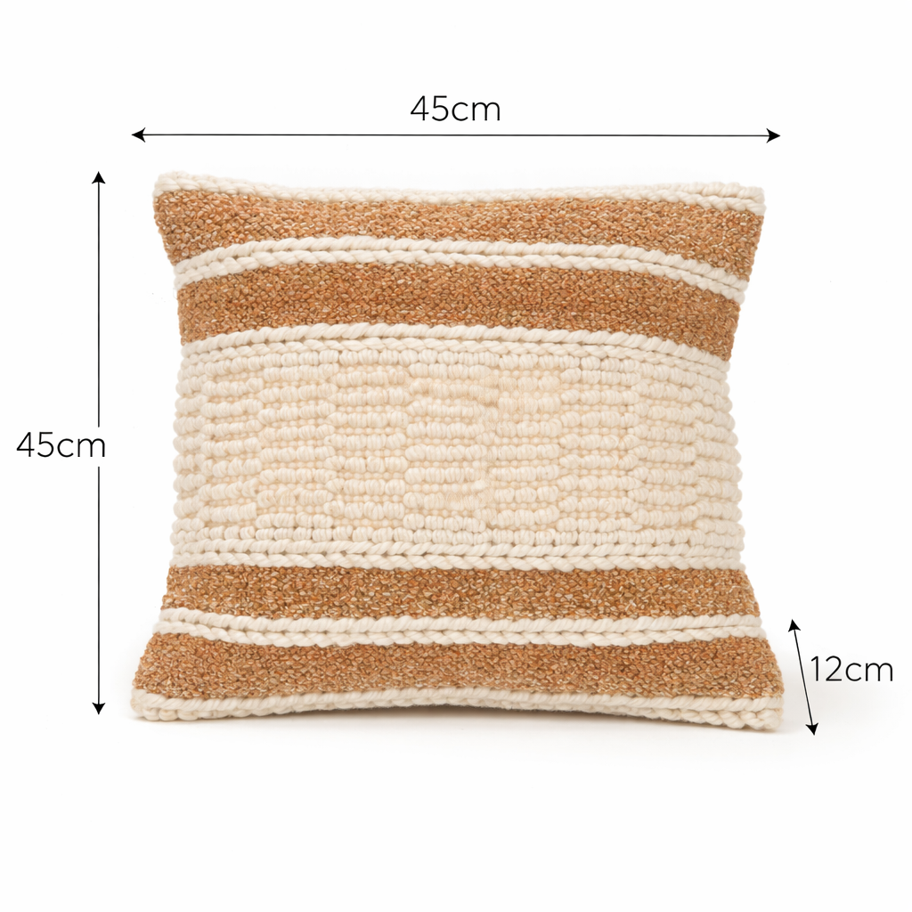 Beige/Ivory Handwoven Cushion – Soft Decorative Throw Pillow for Sofa, Bed, and Accent Chair