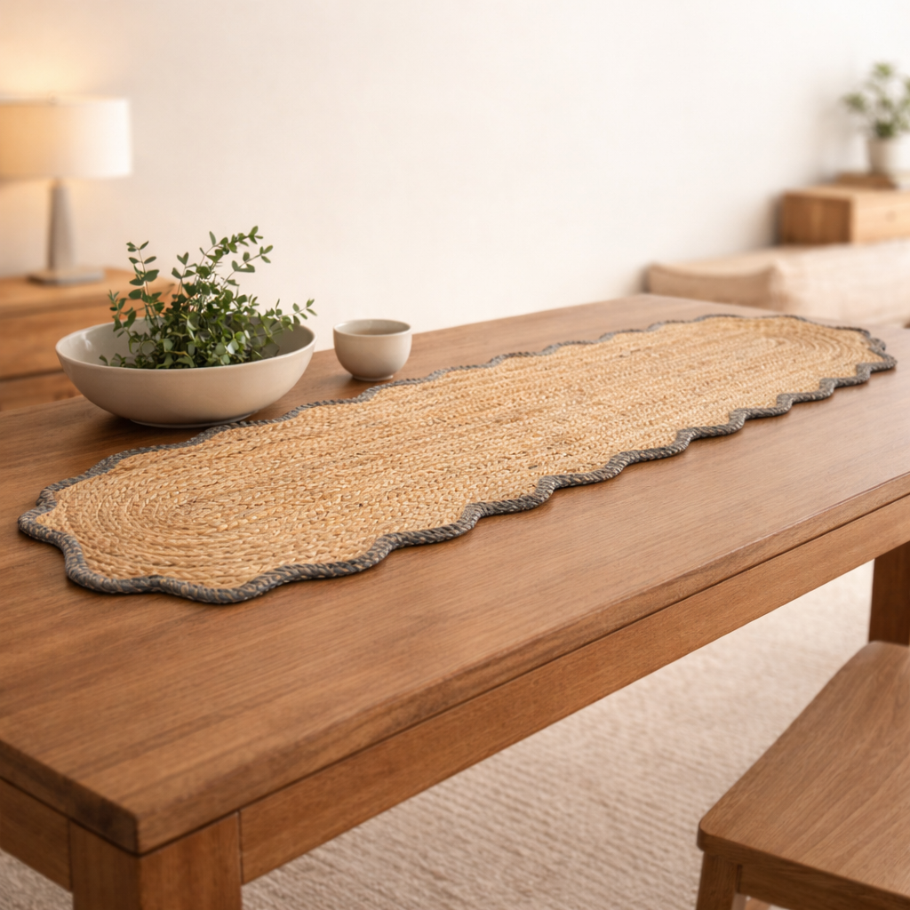 Blue Jute Braided Table Runner 14x72 in – Handcrafted Sustainable Dining and Console Decor