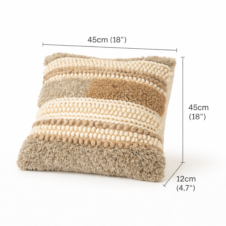 Beige/Grey Handwoven Cushion – Decorative Throw Pillow for Sofa, Armchair, and Bed