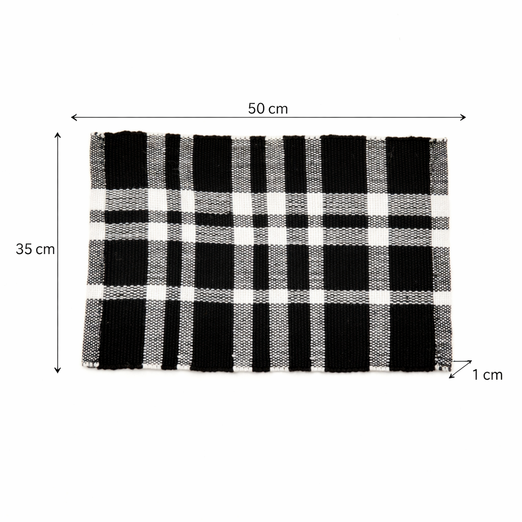 Charcoal Checker Stripe Placemat – Durable Polyester Table Mat for Dining and Kitchen