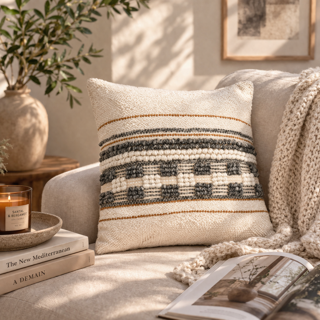 Colorful Multi Handwoven Cushion Cover – Handmade Textured Home Accent