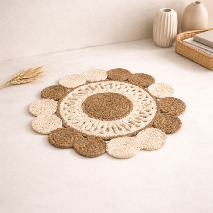 Beige Cotton Braided Placemat – Handcrafted Durable Table Mat for Dining