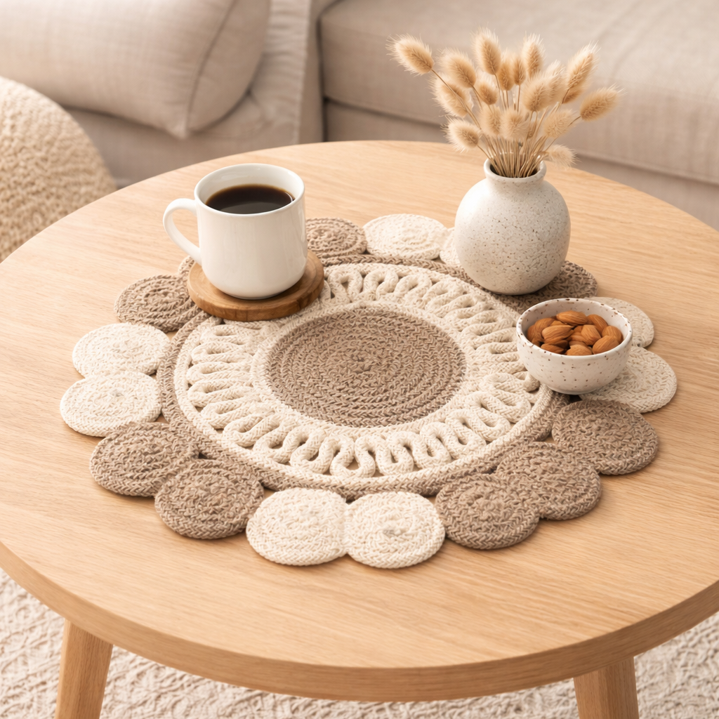 Grey Cotton Braided Placemat – Handcrafted Durable Table Mat for Dining