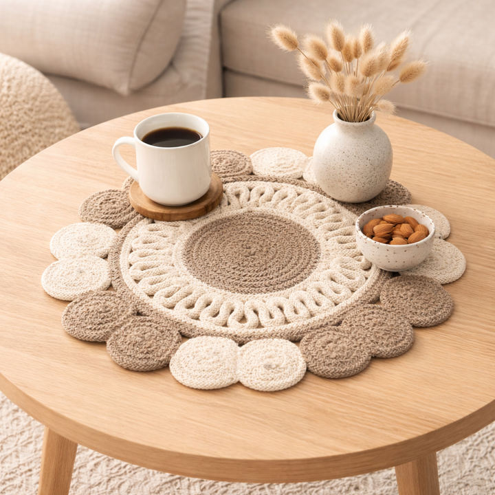 Grey Cotton Braided Placemat – Handcrafted Durable Table Mat for Dining