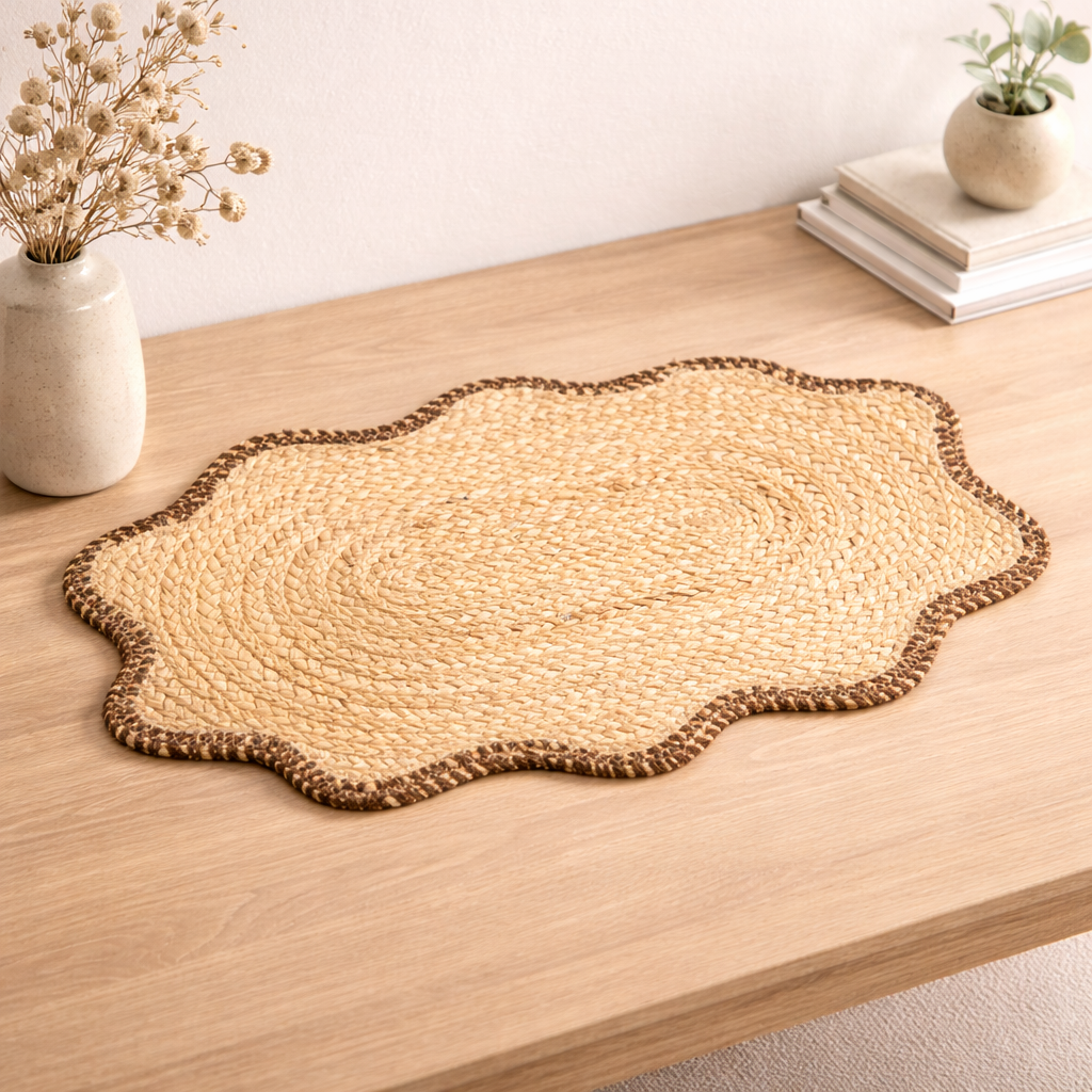 Brown Scalloped Jute Placemat – Handwoven Eco-Friendly Table Mat