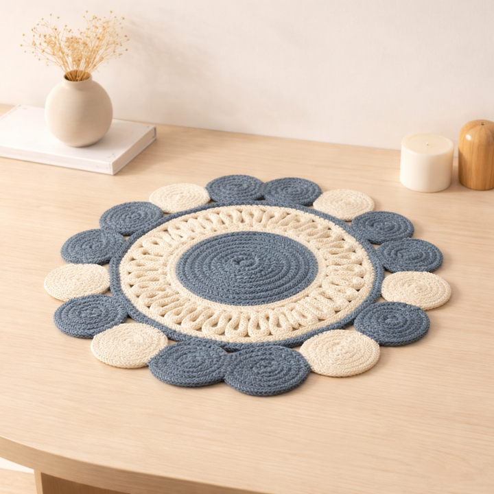 Blue Cotton Braided Placemat – Handcrafted Durable Table Mat for Dining