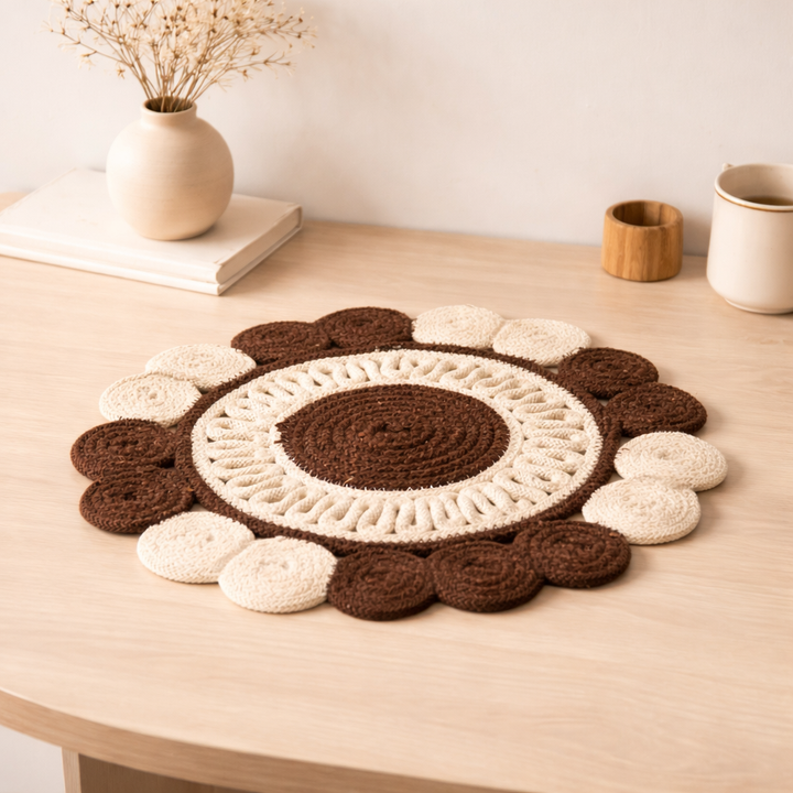 Brown Cotton Braided Placemat – Handcrafted Durable Table Mat for Dining