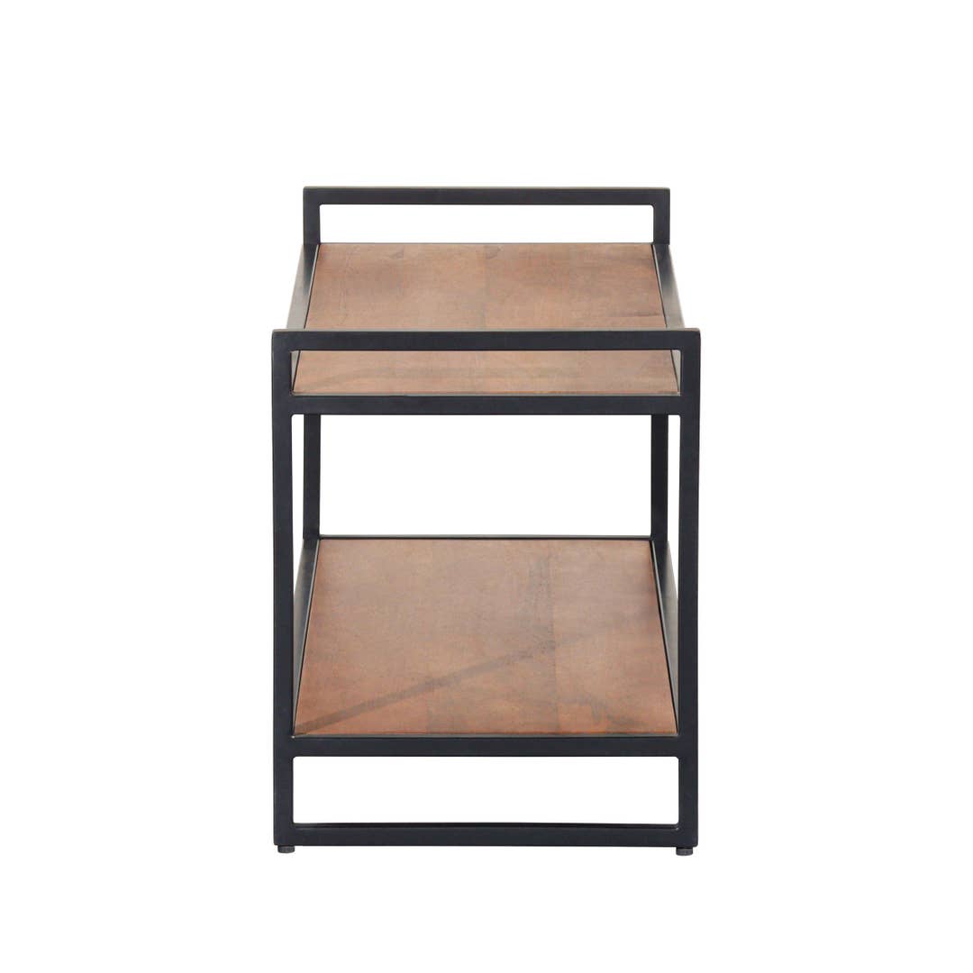 Mango Wood & Black Metal Shoe Rack | Modern Industrial Step Rack Design