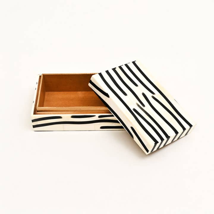 Zebra Pattern Bone Inlay Box – Set of 3