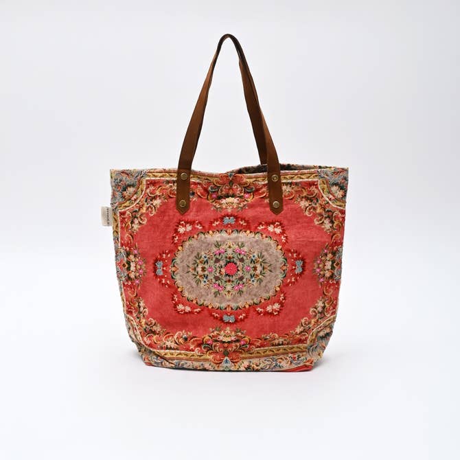 Vintage Floral Embroidered Cotton Tote Bag - 40x48 cm