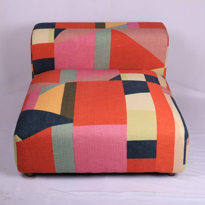 Geometric Cotton Floor Daybed with Backrest -Multicolor