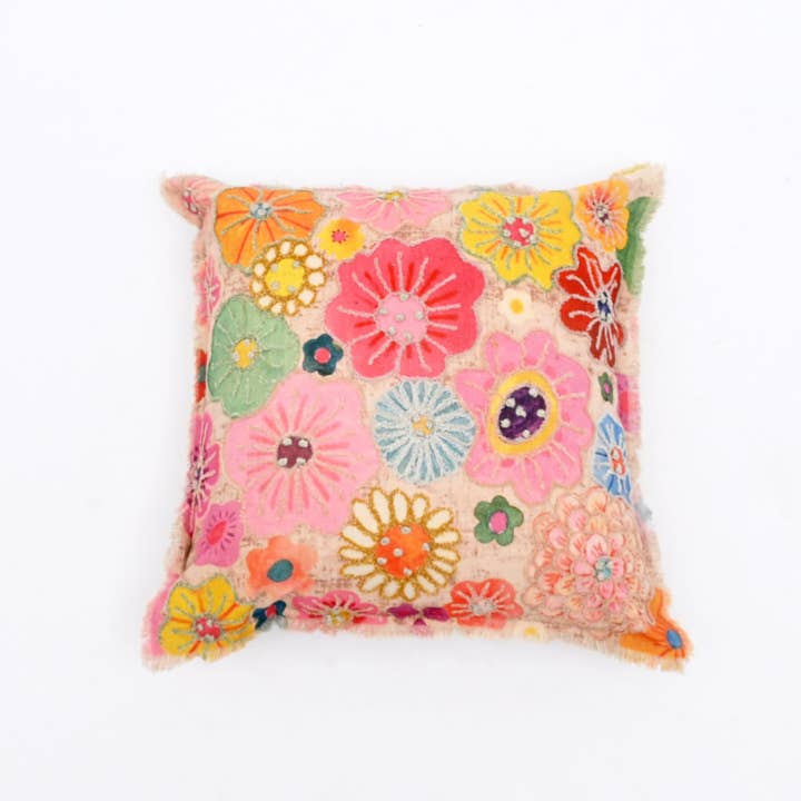 Embroidered Cotton Cushion- Floral Design- 45x45 cm