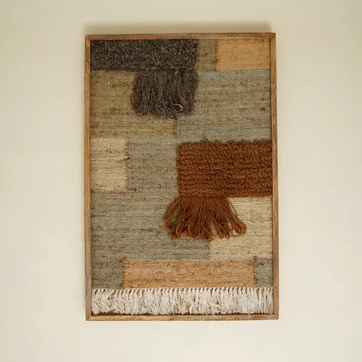 Handcrafted Multicolour Cotton & Hemp Wall Art with Wooden Frame