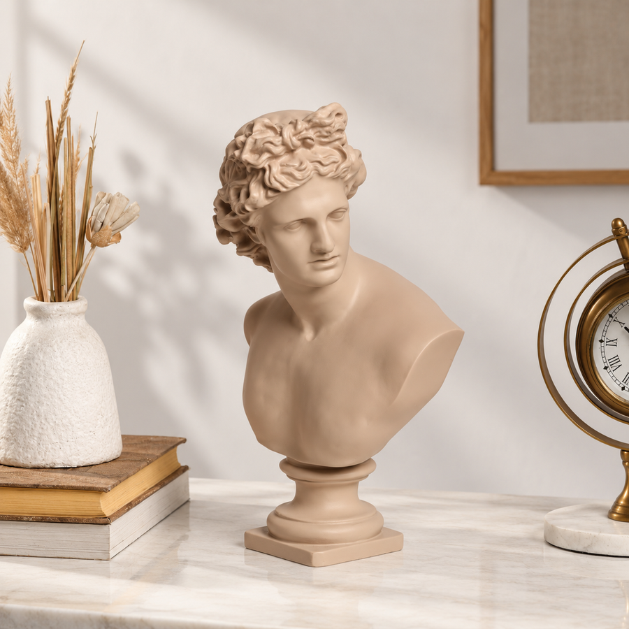 beige classical-style male bust sculpture 