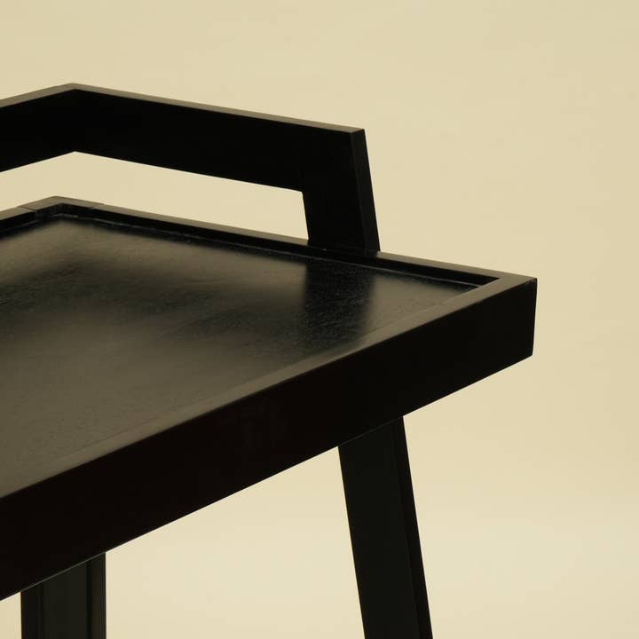 Modern Solid Mango Wood Study Desk – Black Writing Desk with Raised Shelf