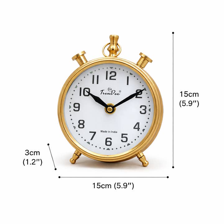 Vintage Gold Alarm Table Clock with Classic White Dial