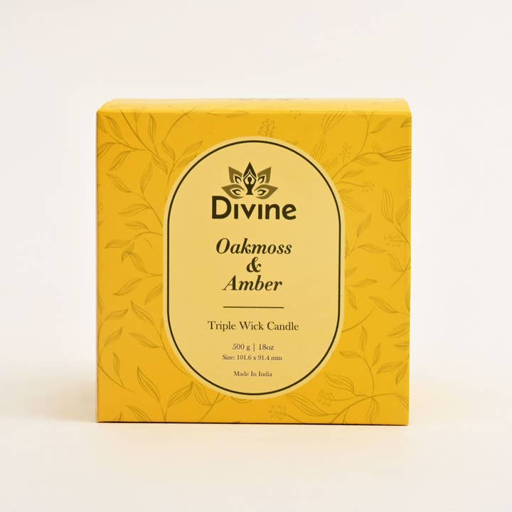Oahmoss & Amber Triple Wick Glass Candle – Premium Earthy Scented Candle for Home Décor