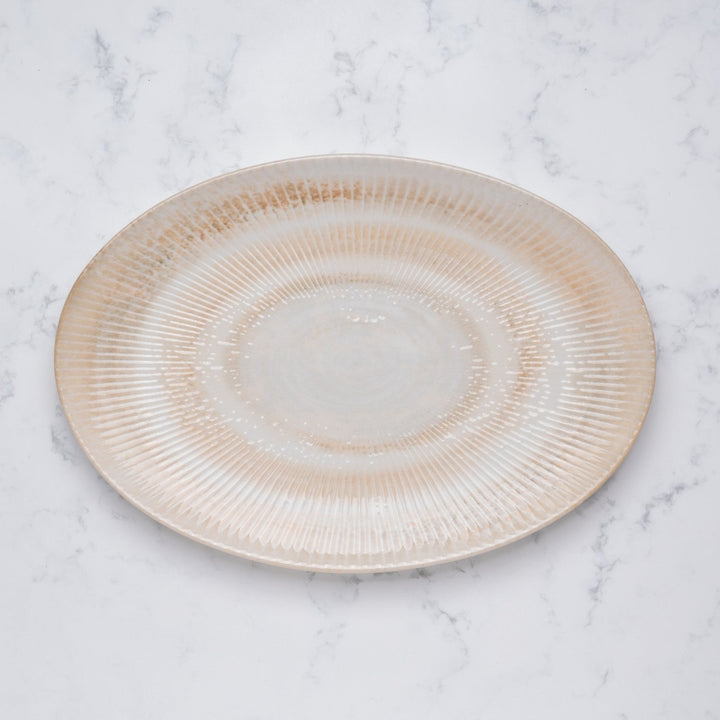 Paros Shell Sand Oval Porcelain Plate with Foot 32cm – Set of 6 | Professional Hospitality Serving Platter