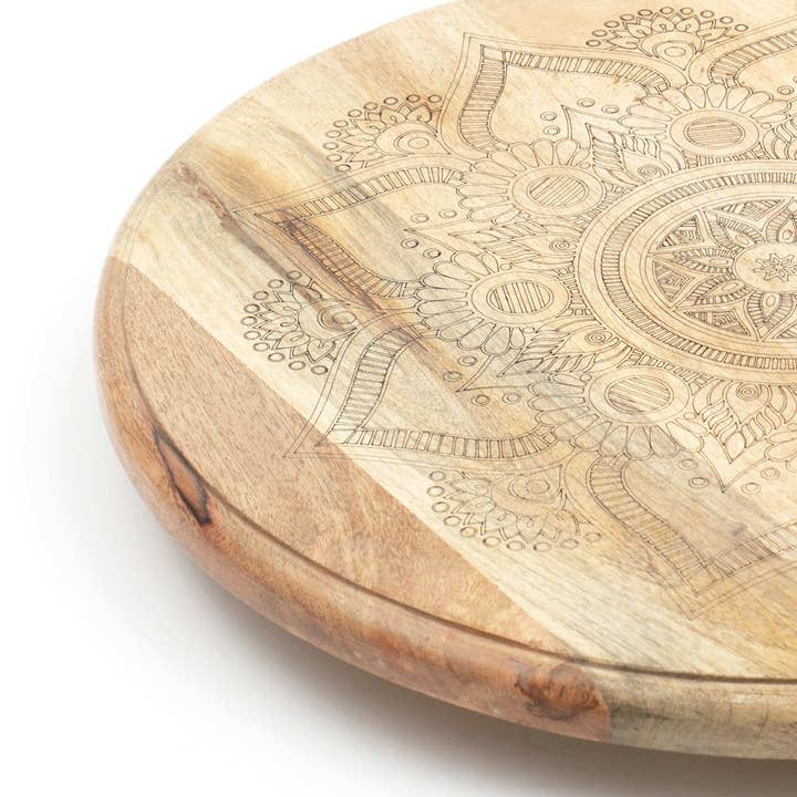 Handcrafted Golden Mandala Wooden Rotating Lazy Susan Serving Tray - Decorative Dining Table Centrepiece