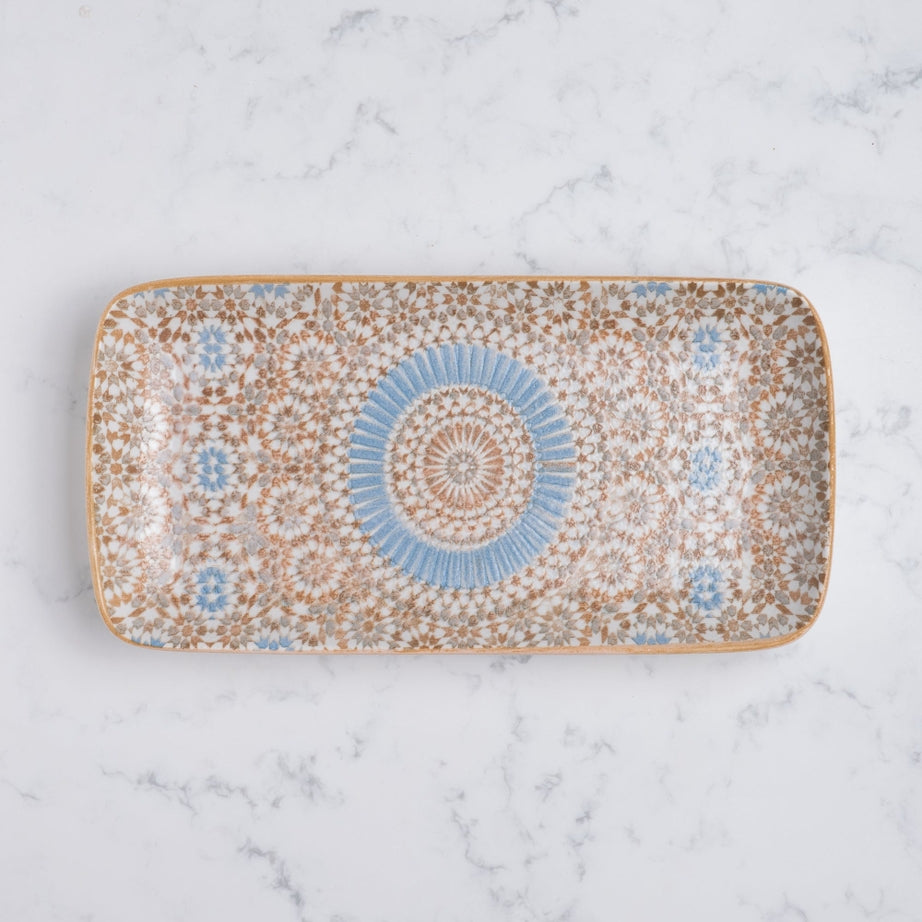 Rectangular Porcelain Plate | Moroccan Pattern Serving Platter | Professional Hospitality Tableware | Set of 6