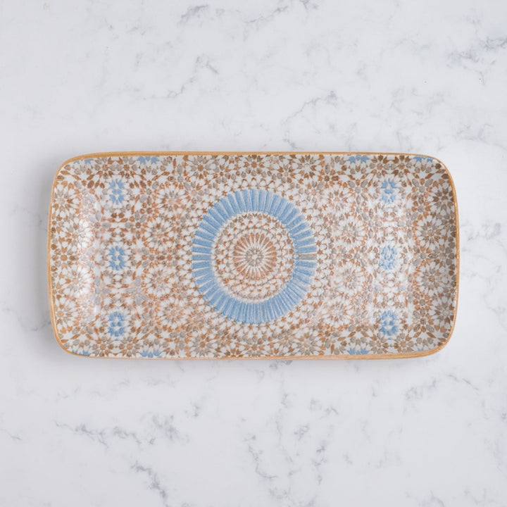 Rectangular Porcelain Plate | Moroccan Pattern Serving Platter | Professional Hospitality Tableware | Set of 6