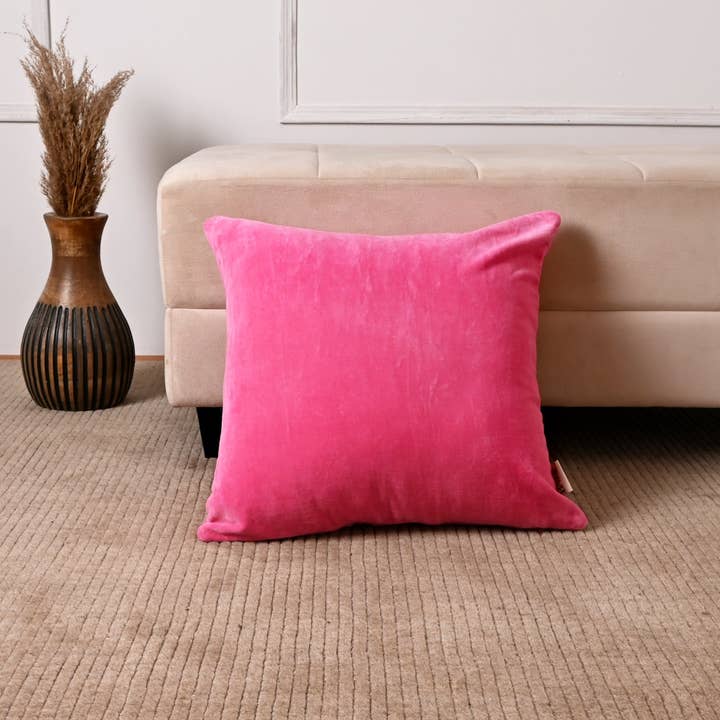 Solid Fuchsia Pink Cotton Velvet Cushion -45×45 cm
