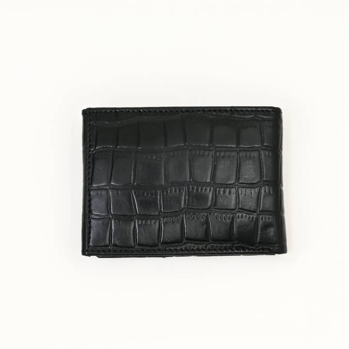 Men’s Leather Wallet 3B Scrblk – Premium Black Croc Look Napa Leather Wallet with Coin Pocket & 6 Card Slots | Luxury Slim Bifold Design