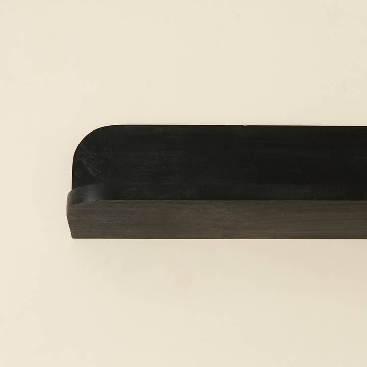 Modern Floating Wall Shelf – Black Display Shelf with Mapa Burl Veneer | Large