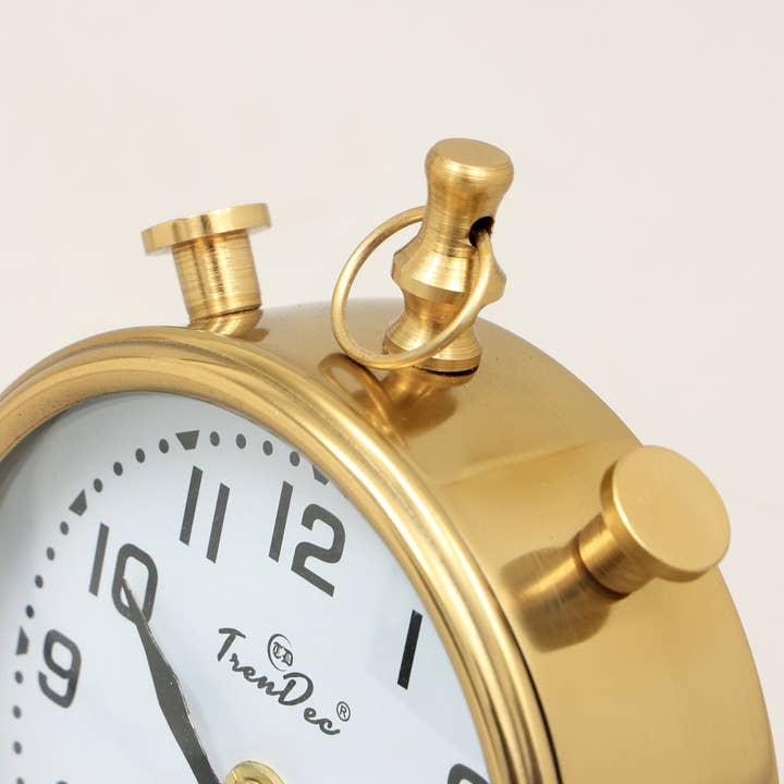 Vintage Gold Alarm Table Clock with Classic White Dial