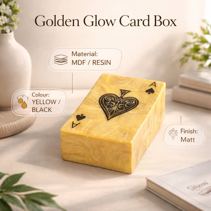 Golden Glow Resin Playing Card Box – Yellow & Black