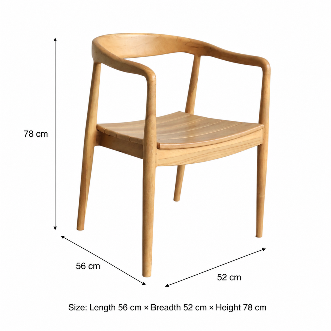 Modern Teak Wood Dining Chairs Set of 2 with Curved Arms