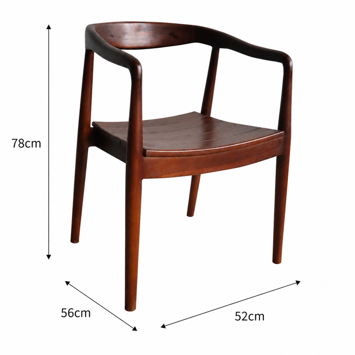 Modern Teak Wood Dining Chairs Set of 2 with Curved Arms