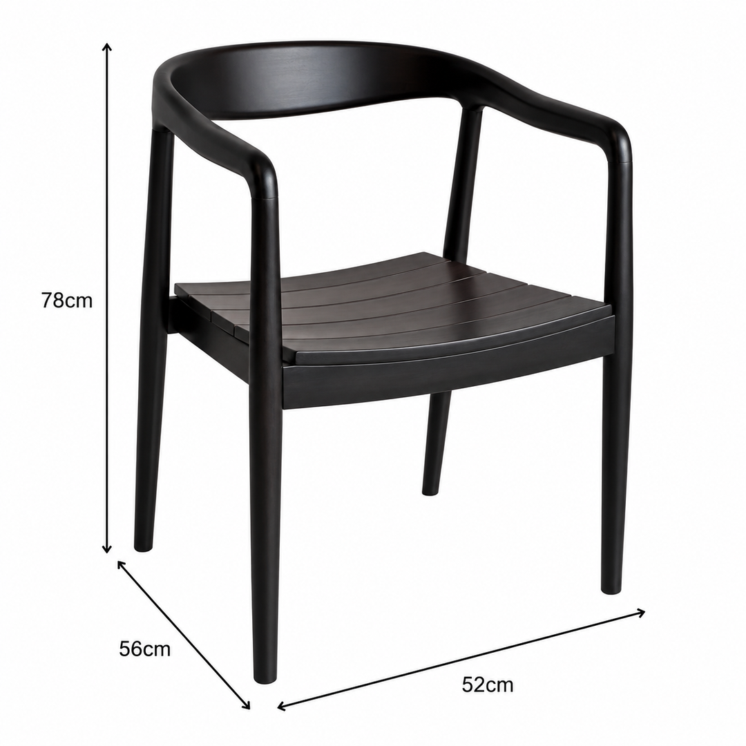 Modern Teak Wood Dining Chairs Set of 2 with Curved Arms