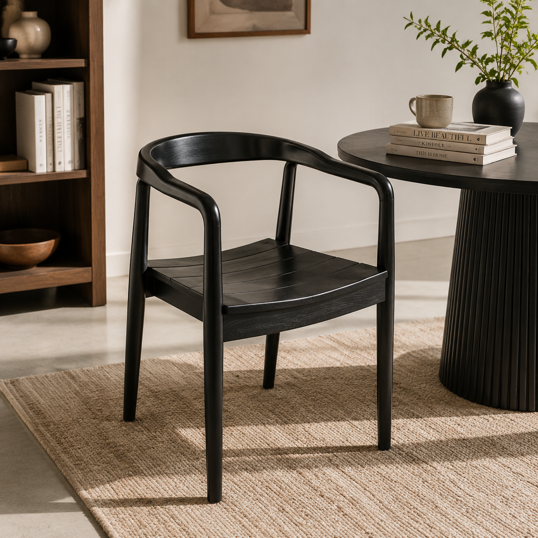 Modern Teak Wood Dining Chairs Set of 2 with Curved Arms