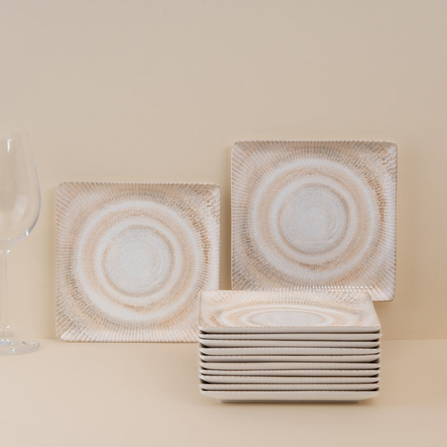 Paros Shell Sand Juliet Square Porcelain Platter with Foot 16 × 16cm – Set of 12 | Professional Hospitality Serving Platter